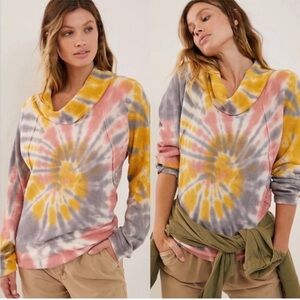 Anthropologie Pilcro Angie Cowl Neck Thermal Waffle Tie Dye Top
